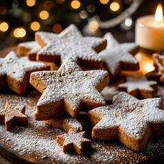 Festive gingerbread star cookies, dusted with powdered sugar, embodying the joy and warmth of Christmas celebrations