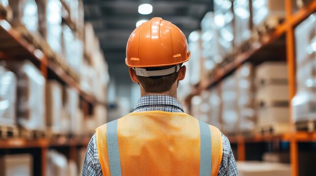 Smart exoskeleton with HUD display, worker in warehouse, improving productivity and safety - Powered by Adobe