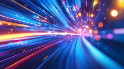 Obraz premium High-speed colorful motion against a blue backdrop, symbolizing modern technology and movement.