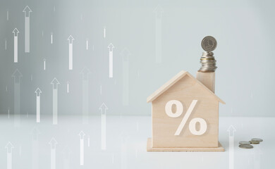 Home loan concept. Interest rates and dividends. Real estate business Profit from banks, mortgages of houses and land Growth rate of real estate business