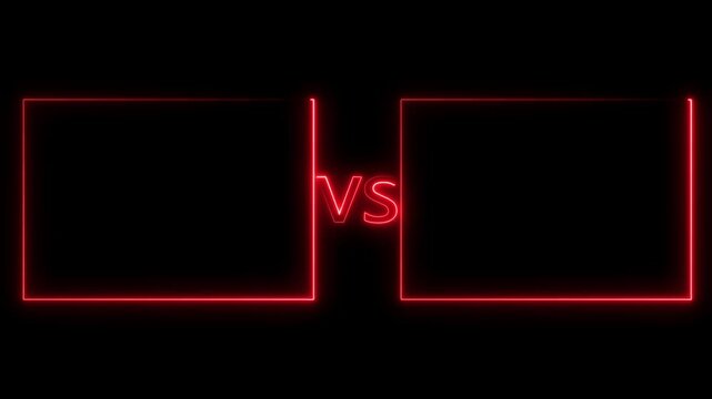 Versus bars neon side line with rectangle frame animation. The concept of battle, competition, duel, or comparison.