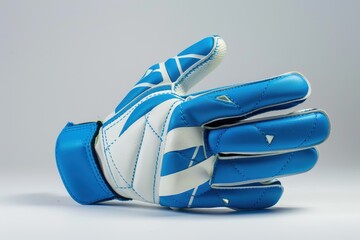 White and blue goalie left hand glove