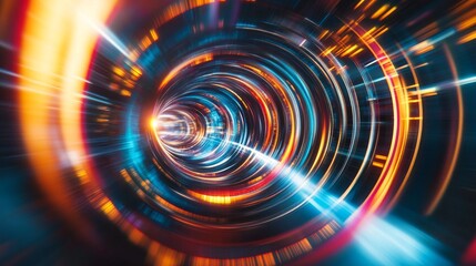 Obraz premium High-speed colorful motion against a blue backdrop, symbolizing modern technology and movement.