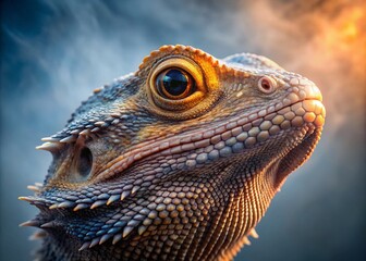 Fototapeta premium Lizard Face Contours in Misty Atmosphere - Captivating Portrait Photography