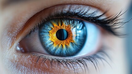 Fototapeta premium A close-up of an eye with a vibrant, sun-like iris design.