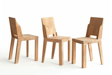 Fototapeta premium Wooden chair displayed from various angles on white background Furniture collection