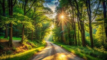Long Exposure of a Sandy Road in a Lush Forest on a Bright Summer Day for Nature Photography