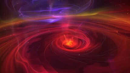 Obraz premium Abstract magnetic field visualization, in dark empty space, with luminous lines and arrows representing the magnetic flow around a central object 