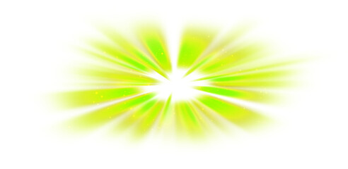 Bright green futuristic light. Rays on an isolated background. Convenient for animation, lighting, and copying. Rays with a bokeh effect and overlay of three shades of green. Volumetric rays.