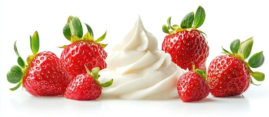 Strawberries In Cream Isolated On White Background