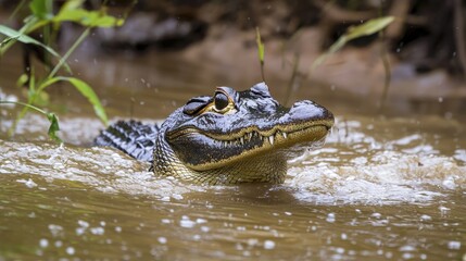 Obraz premium Caiman Yacare The Jacara Listen Or Caiman Yacare Or Yacare Negro Is A Species Of Crocodilians In The Family Alligatoridae