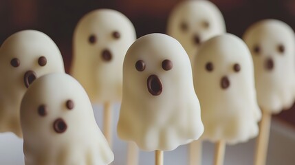 Cute Halloween ghost cake pops ready for a Halloween party