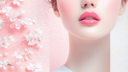 Naklejka premium Captivating beauty a close-up of soft pink lips and delicate floral accents that evoke feelings of elegance and freshness