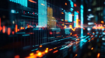 Obraz premium Abstract digital data visualization with glowing graphs