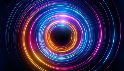 Obraz premium Neon circular light trail with vibrant colors on dark background. Ai generative.
