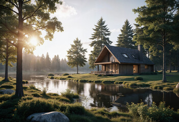 ranquil Lakefront Cabin with Forest Views at Sunrise