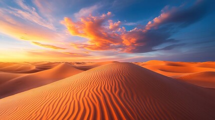 Rolling sand dunes under a pastel sunset sky