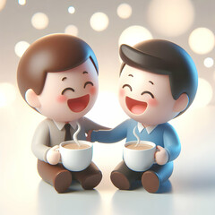 3D Friends Coffee Meeting Soft Bokeh Background 3D Icon Isolated White Relaxed Business Environment Ad Space Joyful Colleagues Moment Togetherness