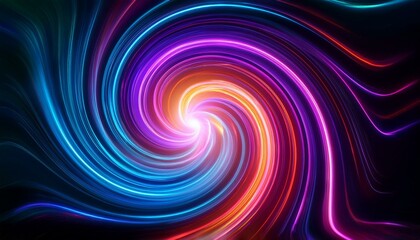 Fototapeta premium Neon light swirl with vibrant colors on dark background, concept of energy and motion, Ai generative.