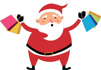Cheerful Santa Claus with Shopping Bags