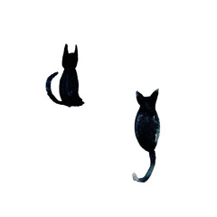 Black cats from watercolor for Halloween. For designers, decorations, shops, and postcards.