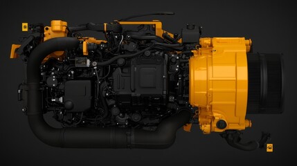 Industrial Diesel Engine  Yellow and Black  Powerful  Heavy Duty   D Rendering