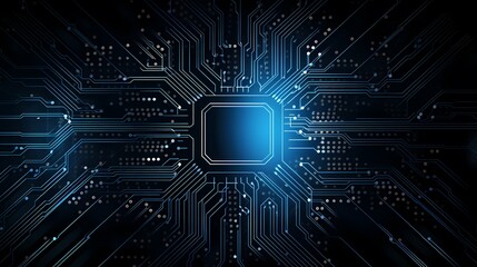 Fototapeta premium Futuristic digital cityscape with glowing lines and data servers