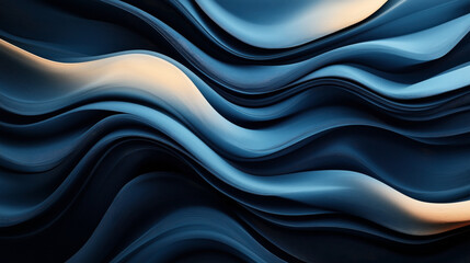 Obraz premium Abstract composition of flowing waves with a mix of blue and orange hues, creating a sense of movement and depth through undulating layers and smooth curves.