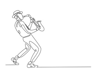 Continuous one line drawing of Saxophonist mucisian. Saxophone player single line art vector illustration. Editable vector.