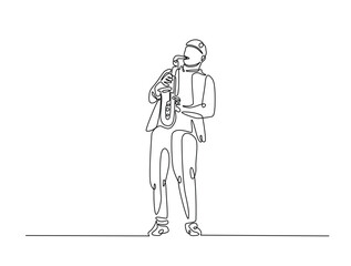 Continuous one line drawing of Saxophonist mucisian. Saxophone player single line art vector illustration. Editable vector.