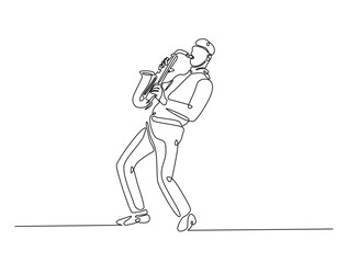 Continuous one line drawing of Saxophonist mucisian. Saxophone player single line art vector illustration. Editable vector.