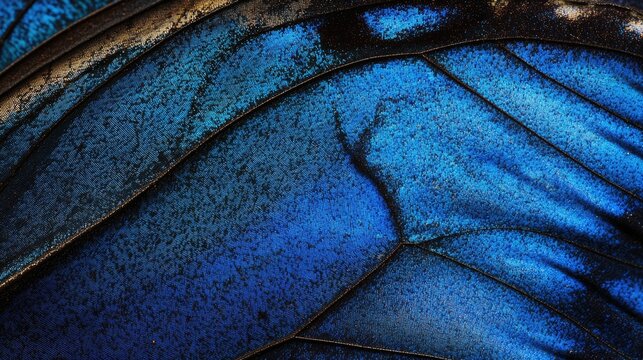 Close up of morpho butterfly wing showcasing vibrant blue texture