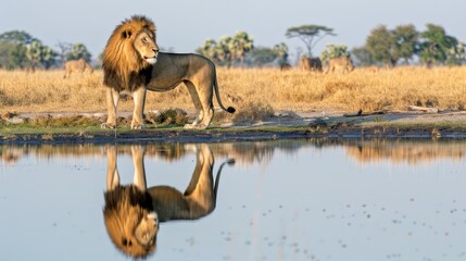 Fototapeta premium Majestic Lion by the Water