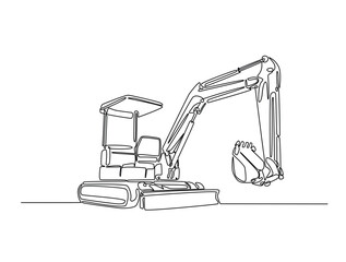 Continuous one line drawing of excavator. Heavy Construction Equipment single line art vector illustration. Editable vector.