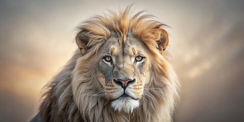 Fototapeta premium Majestic Minimalist Portrait of a Lion in Nature - Captivating Wildlife Photography