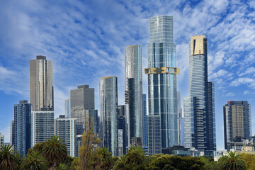 stunning Melbourne skyline seen from Albert Park Lake, Melbourne, Australia
