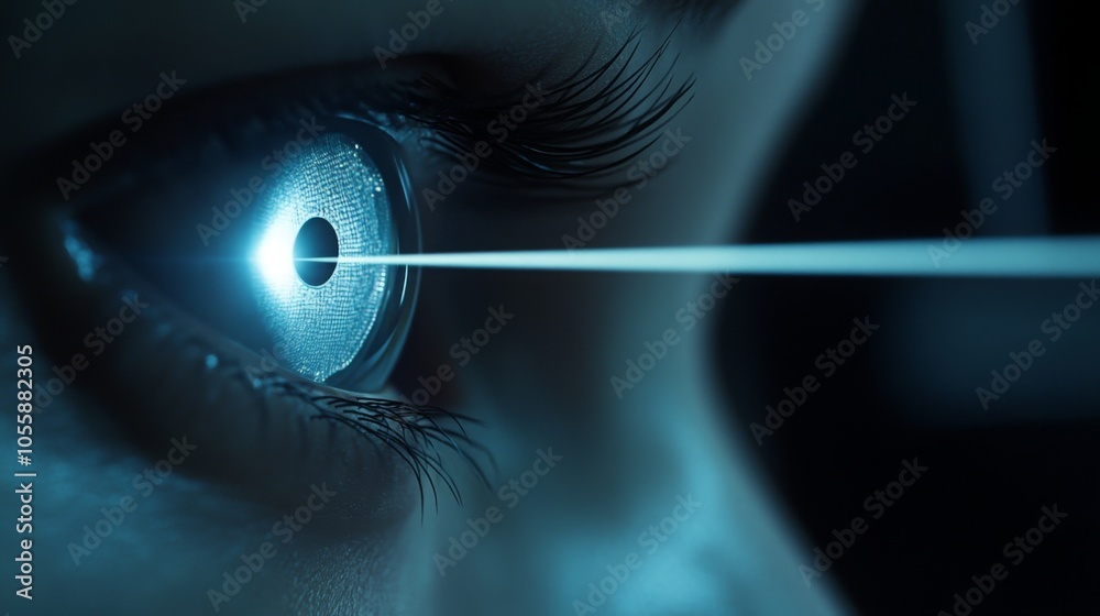 Aufkleber a detailed view of a human eye features a focused laser beam projecting a light spot. this moment ca