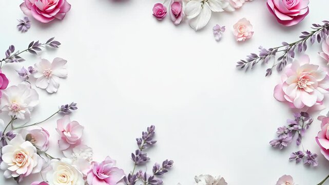 A pink, lavender, and white floral page border on a white background.