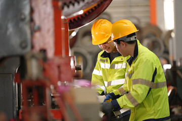 Portrait group of Industry factory maintenance engineer wearing safety uniform and safety helmet...