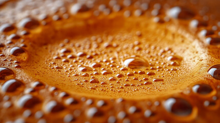 Close-up of a freshly brewed cup of coffee with creamy foam on top, dripping espresso