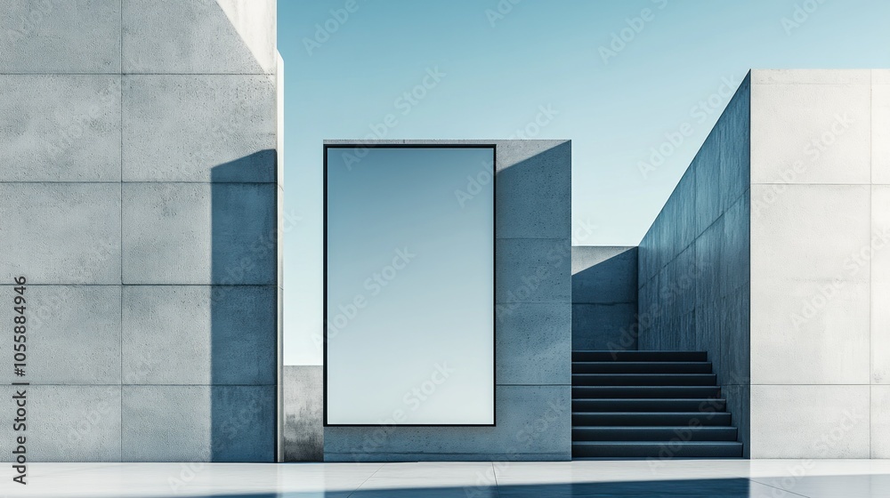 Poster Minimalist Concrete Architecture with a Blank Window and Stairs