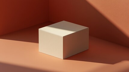 Plain cardboard box mockup on a neutral background, tilted at an angle to showcase sides and top