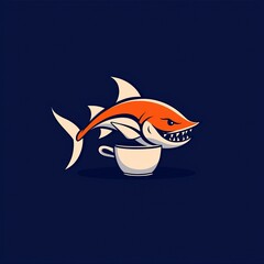 Shark Jumping Into Coffee Cup Funny Illustration Design