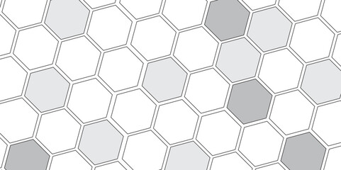 Vector geometric seamless texture symbol. Hexagon, bees hive cells pattern. Bee honey shapes. Abstract pattern with hexagonal white and gray technology line paper background.   Stylish grid texture. 
