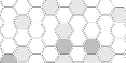 Vector geometric seamless texture symbol. Hexagon, bees hive cells pattern. Bee honey shapes. Abstract pattern with hexagonal white and gray technology line paper background.   Stylish grid texture. 
