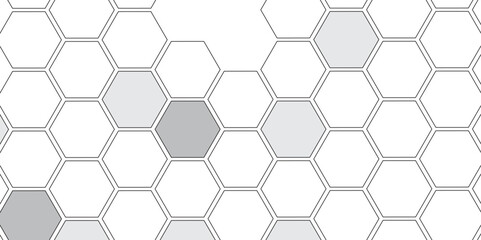 Vector geometric seamless texture symbol. Hexagon, bees hive cells pattern. Bee honey shapes. Abstract pattern with hexagonal white and gray technology line paper background.   Stylish grid texture. 
