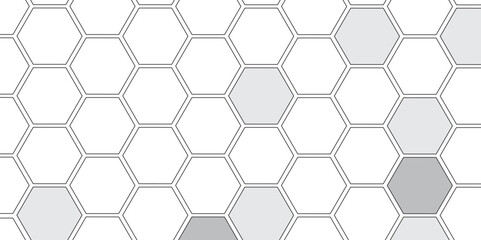 Vector geometric seamless texture symbol. Hexagon, bees hive cells pattern. Bee honey shapes. Abstract pattern with hexagonal white and gray technology line paper background.   Stylish grid texture. 

