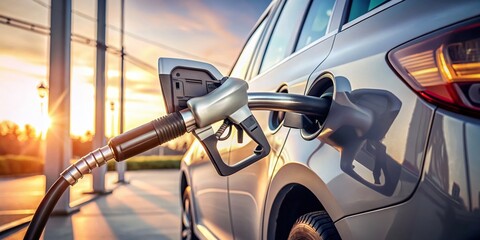 Obraz premium Minimalist Gasoline Pumping at Station - Clean and Modern Vehicle Refueling Scene