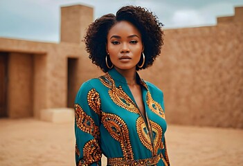 beautiful african model girl against city buildings