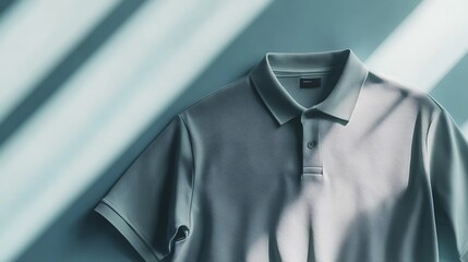 Gray polo shirt mockup on a clean background, with folded sleeves and space for custom branding